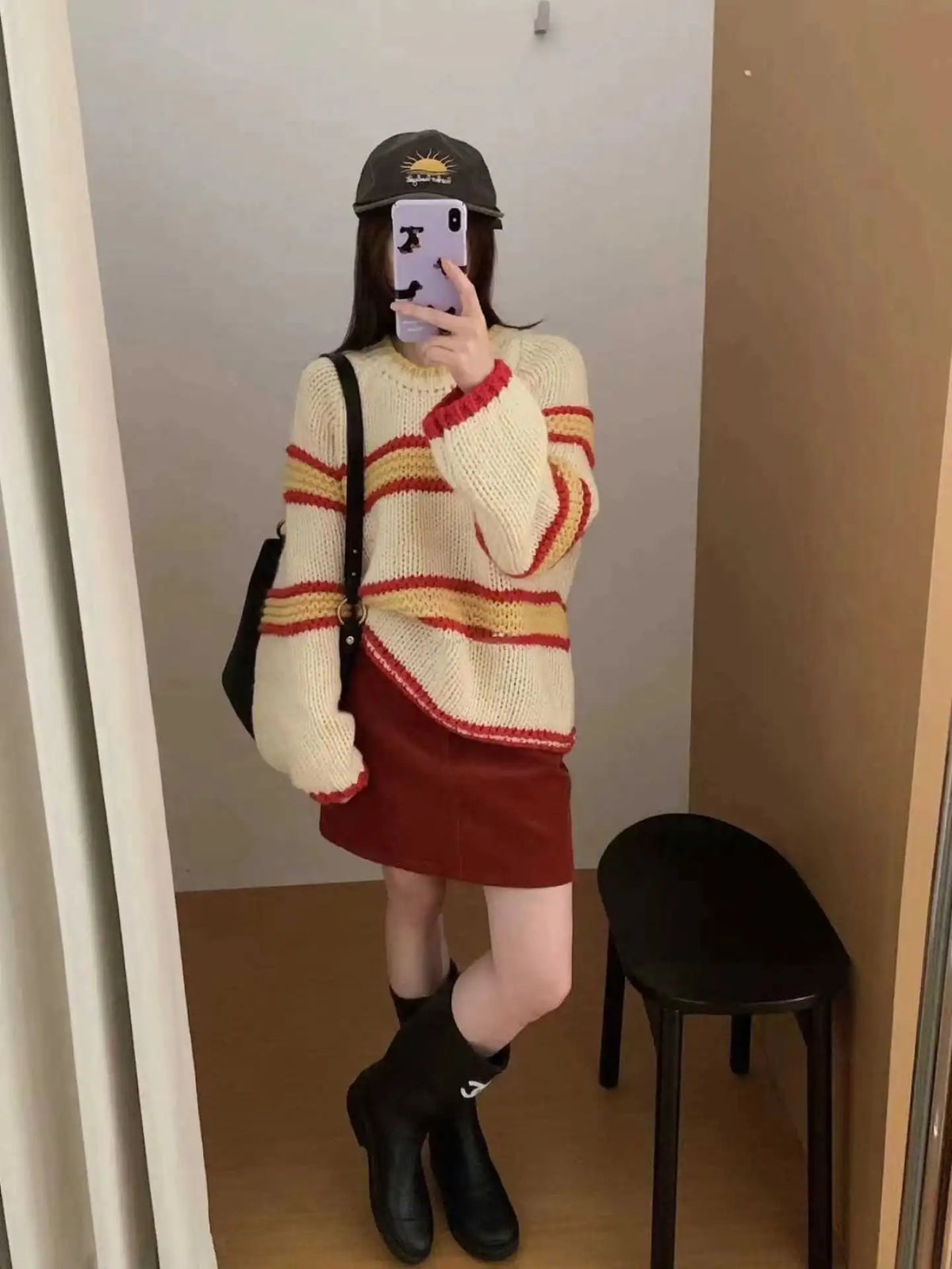 Chic Loose Long Sleeve Knitted Sweater round Neck Striped Autumn Winter New Style Women's Regular Fit Comfortable Casual Sweater