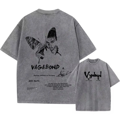 Men Streetwear Tshirt - Vintage Harajuku Anime Graphic Print Black Cotton Tee