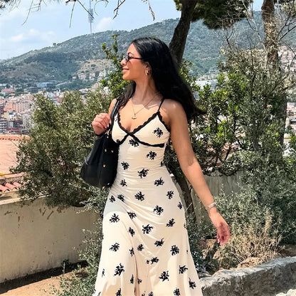 Hugcitar 2026 Floral Print V Neck Slip Backless Sexy Bodycon Maxi Prom Dress Spring Summer Women Clothes Birthday Party Festival