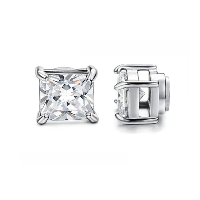 1 Pairs Stainless Steel Magnetic Stud Earrings For Men Women Hoop Earrings Clip On CZ Non-Piercing Steel All Ages