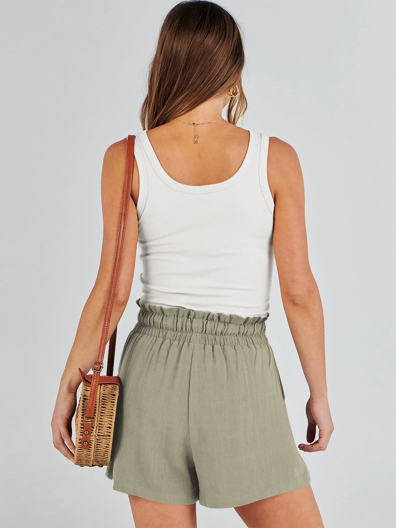 Women's Shorts Breathable Drawstring Elastic Waist Lightweight Solid Color Casual Business Style Fashion Linen Shorts