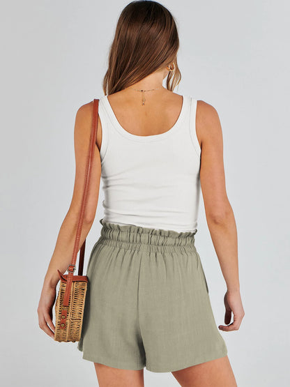 Women's Shorts Breathable Drawstring Elastic Waist Lightweight Solid Color Casual Business Style Fashion Linen Shorts