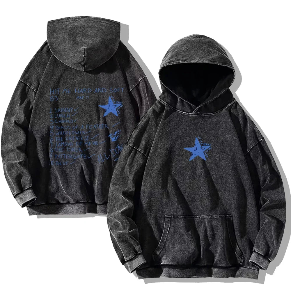 Hit Me Hard and Soft Washed Hoodies Vintage Cotton Hooded Pullover Men's Women's Loose Casual Gothic Sweatshirts Y2K Coat Unisex