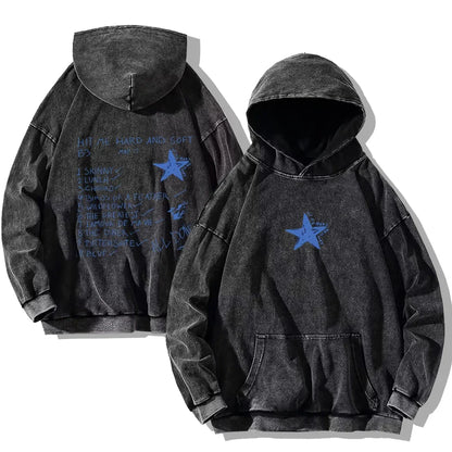 Hit Me Hard and Soft Washed Hoodies Vintage Cotton Hooded Pullover Men's Women's Loose Casual Gothic Sweatshirts Y2K Coat Unisex