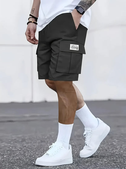 Men's Work Shorts - Multi-Pocket Cargo, Elastic Waistband, Breathable Polyester
