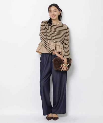 Fashionable Stripe Knitted Sweater Loose Fit Color Block Neckline Long Sleeve Women's Autumn Winter Casual Style Breathable