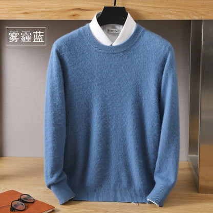 Mink Cashmere Sweater - Men's Knit Pullover Long Sleeve O-Neck Jumper