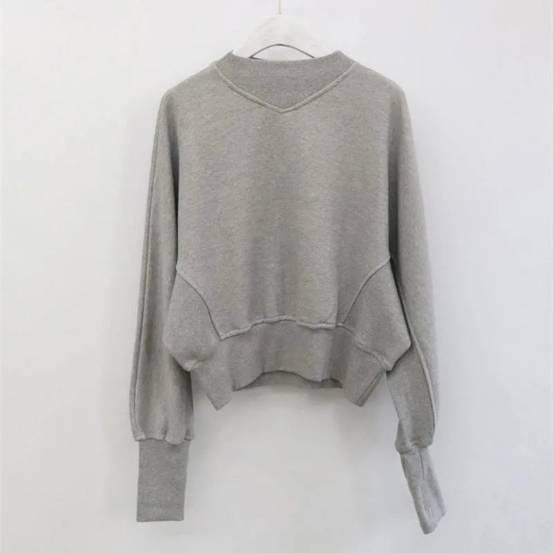 Fashion Waist Cinched Cropped Sweatshirts Women Autumn Harajuku Casual Oversized Pullover Lady Gray Long Sleeve Crewneck Hoodies