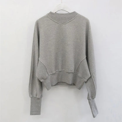 Fashion Waist Cinched Cropped Sweatshirts Women Autumn Harajuku Casual Oversized Pullover Lady Gray Long Sleeve Crewneck Hoodies