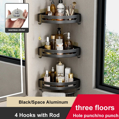 Aluminum Corner Shower Rack - Wall Mounted Bathroom Storage Organizer