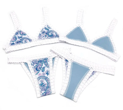 Reversible Crochet Bikini - Leopard Print Two Piece Swimwear Set | Luxury Poolside Suit
