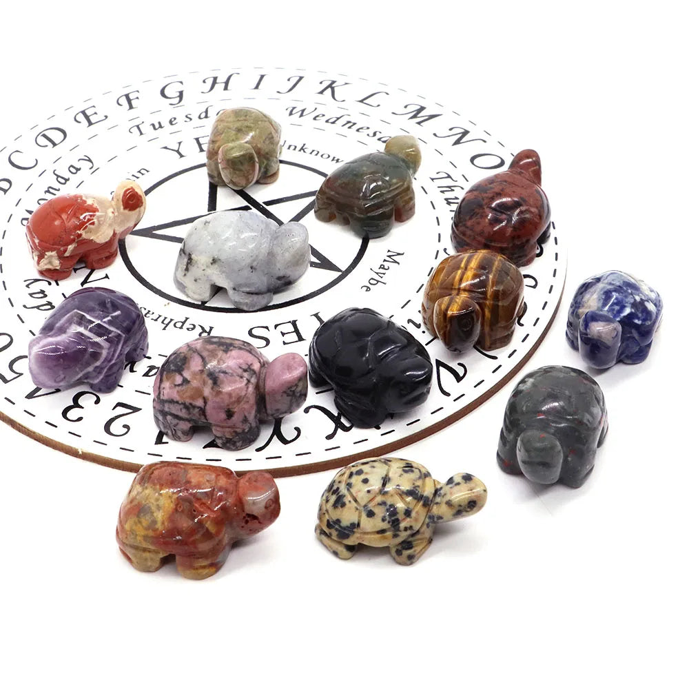 1.2" Mini Natural Crystal Stone Turtle Statue Reiki Healing Tortoise Figurine Amulet Fengshui Sculpture for Home Office Decor