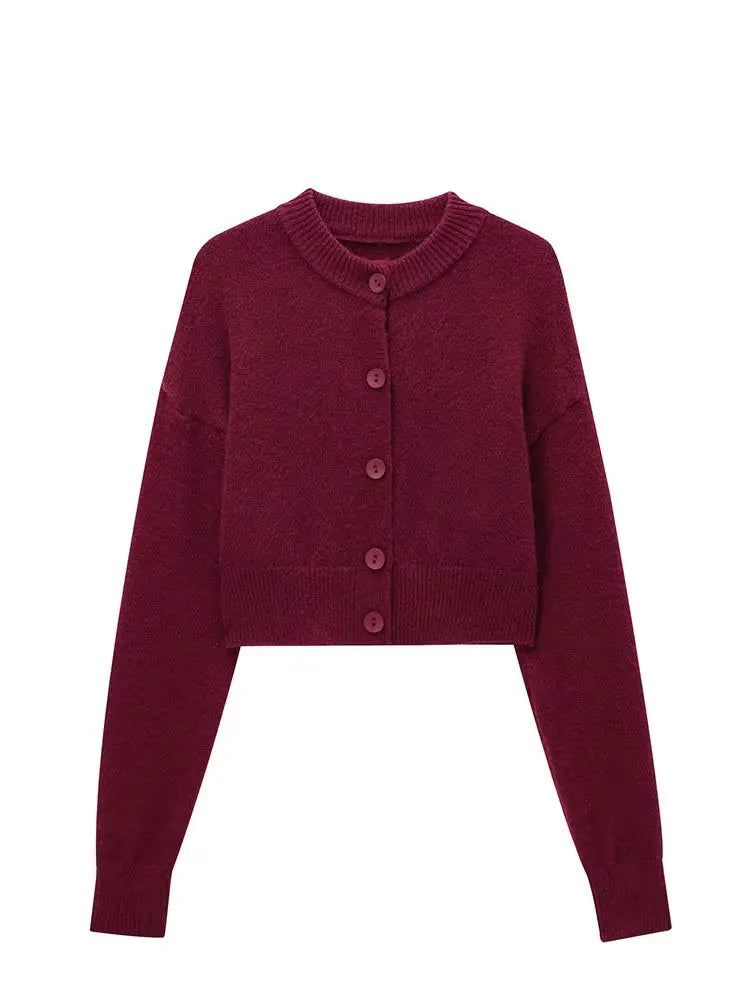 HH Women Cropped Knit Cardigan Sweater Single Breasted Long Sleeve O Neck Coat Elegant Solid Outerwear Female Chic Top