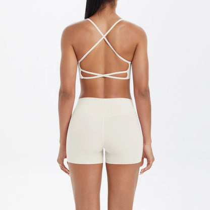 2PCS Yoga Clothes  Halter Yoga Top Set Fitness Gym Suit Crossover Back Sports Underwear Workout Gym Shorts Fitness High Waist