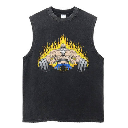 Vintage Vest Washed T-Shirt Anime Dragon Ball Graphic Tank Top Cotton Sleeveless Streetwear Loose GYM T Shirt Men's Clothing