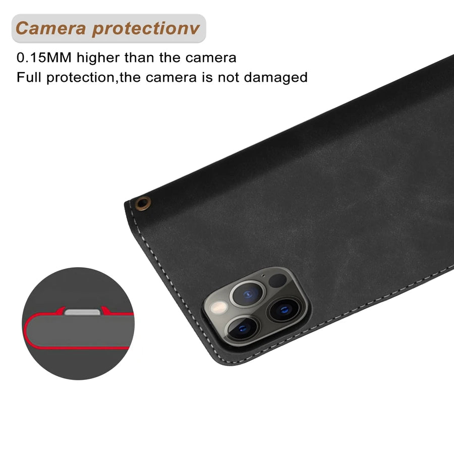 Wallet Skin-friendly With Card Slot Bracket Magnetic Flip Case For Apple iPhone Air 17 Pro Max 16e 15 Plus 14 13 12 11 XR Cover