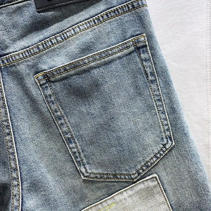 Denim Shorts Men - Slim Fit Knee Length Casual Summer Pants With Trendy Patch