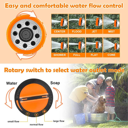Dog Washing Hose Attachment, 8 Spray Patterns Dog Wash with 3.5oz 100cc Soap Dispenser, Dog Washing Gloves, Dog Bath Brush, Suitable for Watering Plant, Patio, Cleaning, Showering Pet