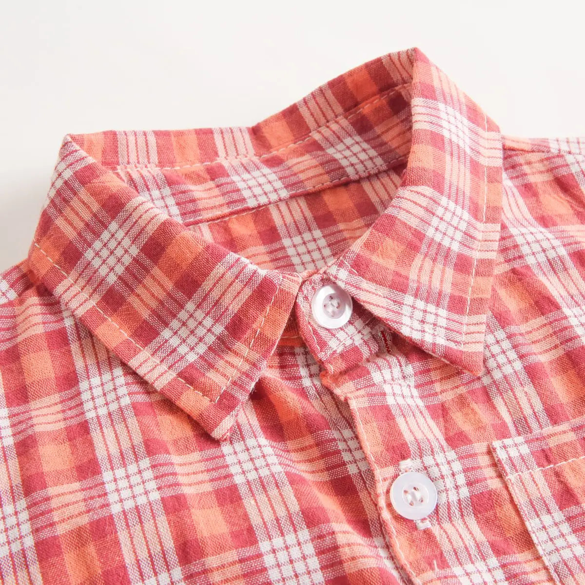 Baby Boys Bodysuit - Soft Cotton Fabric Summer Baby Bodysuit with Plaid Pattern