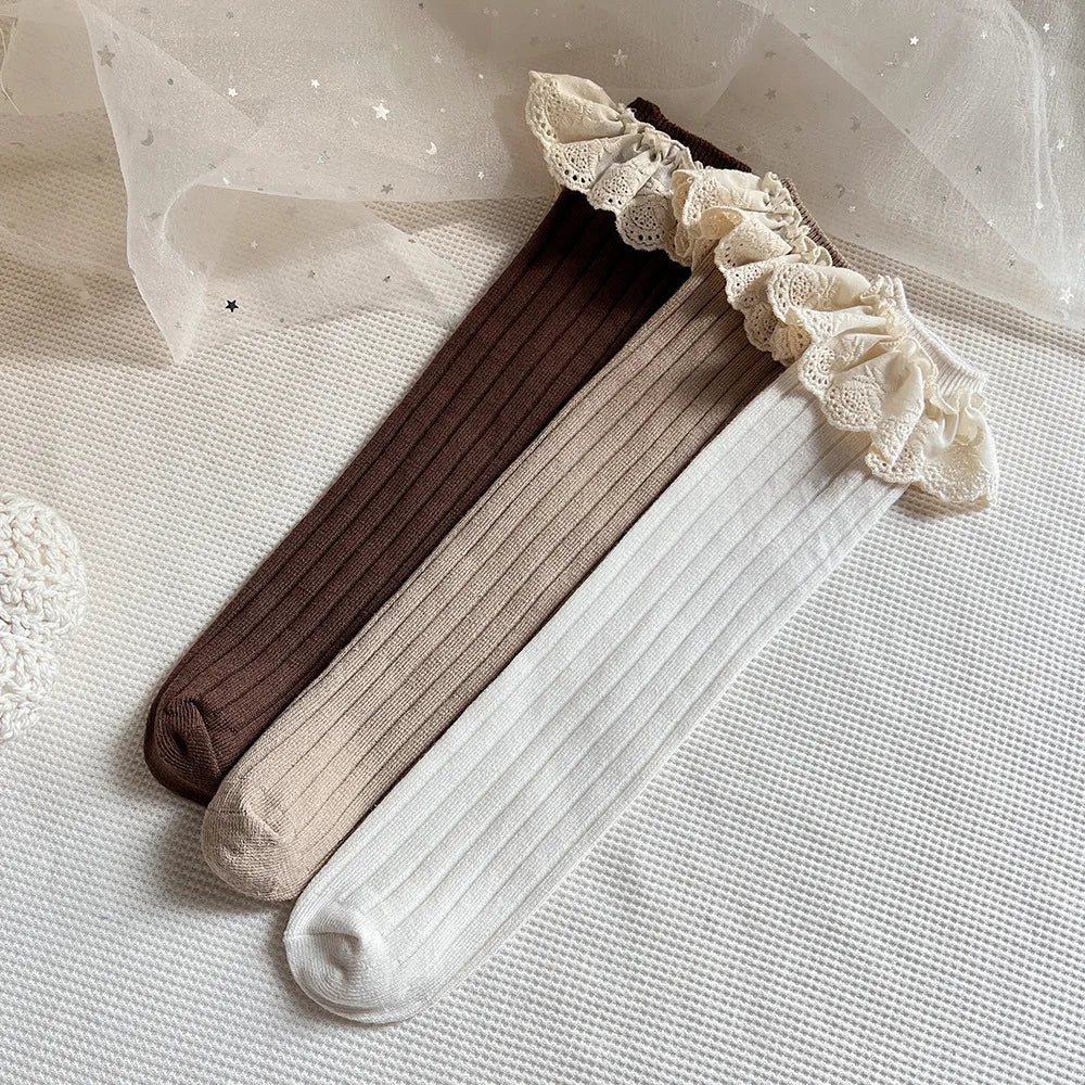 1 Pair Baby Girls Knee High Socks Spanish Long Kids Soft Lace Stuff Princess Children Socks Ruffle Leg Warmth Cute Girls Socks