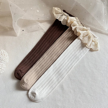 1 Pair Baby Girls Knee High Socks Spanish Long Kids Soft Lace Stuff Princess Children Socks Ruffle Leg Warmth Cute Girls Socks