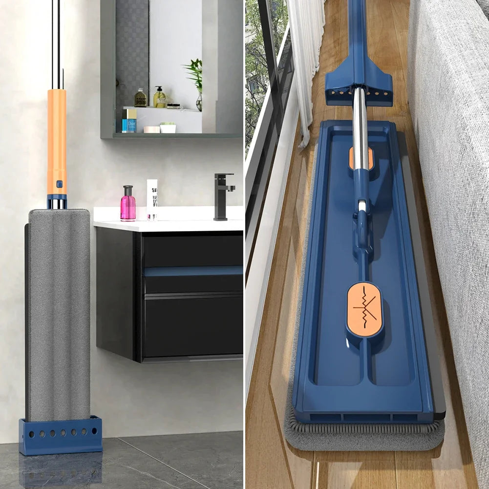 360 Rotating Microfiber Flat Mop - Self-Contained Lazy Floor Cleaner