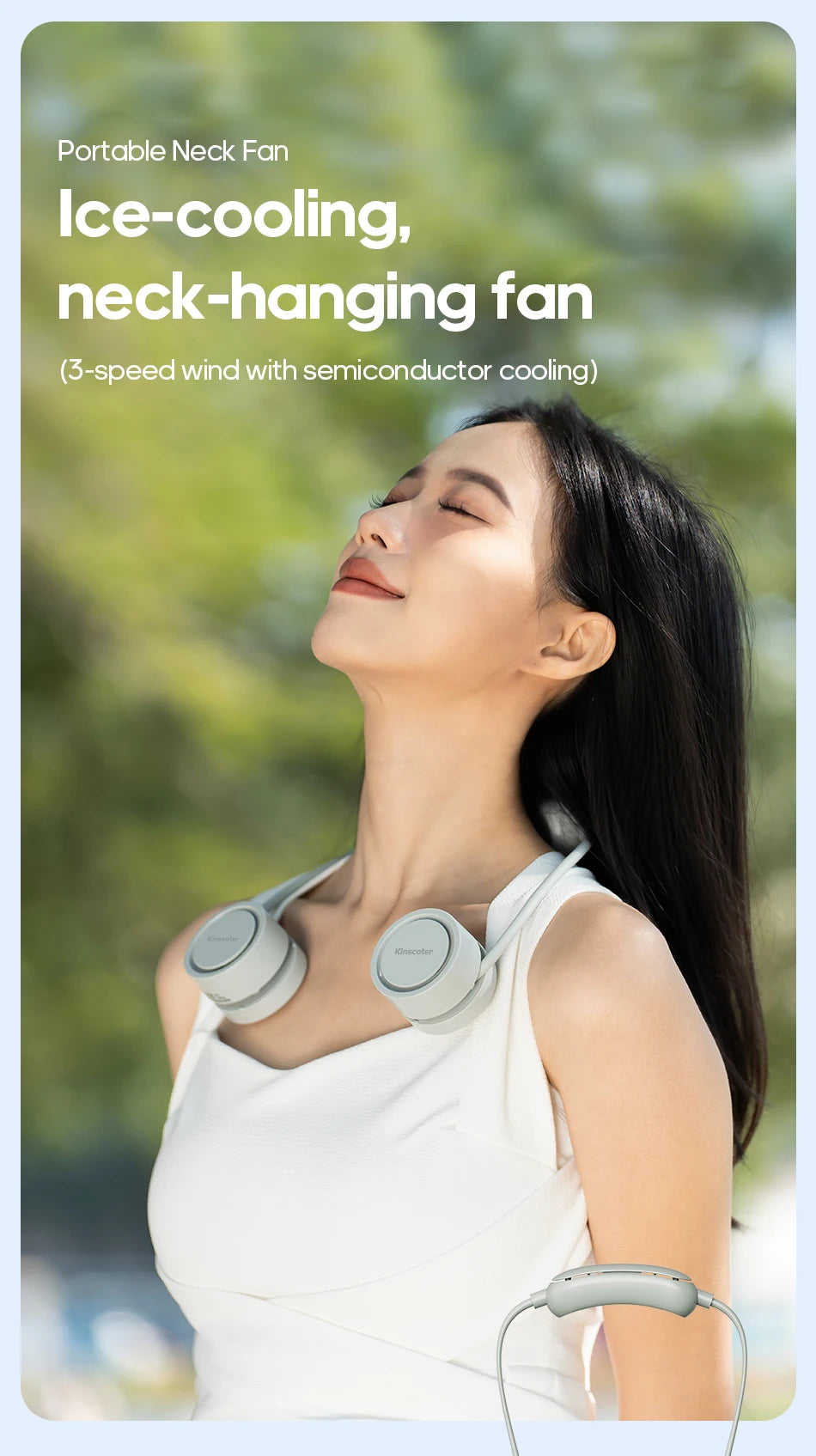 Portable Personal Sports Neck Fan 3-speed Wind with Cold Compress Function 800mAh*2 Mini Cooling Electric Fan for Outdoor Travel