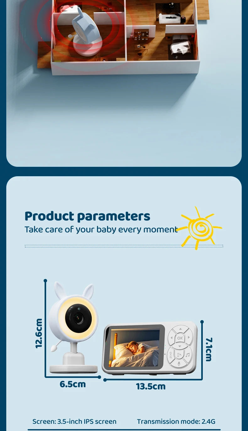 DANMINI new 3.5 "RGB night light baby monitor with night vision temperature detection voice intercom baby nanny security camera