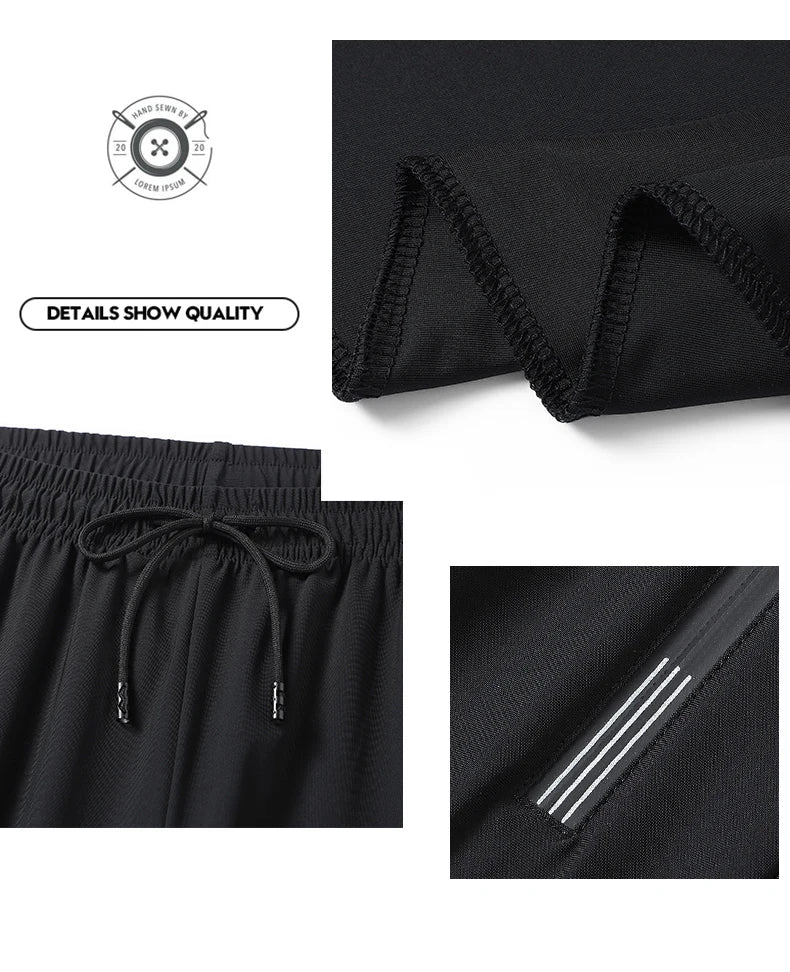 Men's Athletic Stretchy Ice Silk Quick Dry Pants Zipper Pockets Lightweight Sweatpants Outdoor Hiking Breathable Running Workout