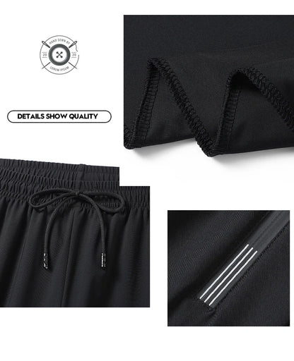 Men's Athletic Stretchy Ice Silk Quick Dry Pants Zipper Pockets Lightweight Sweatpants Outdoor Hiking Breathable Running Workout