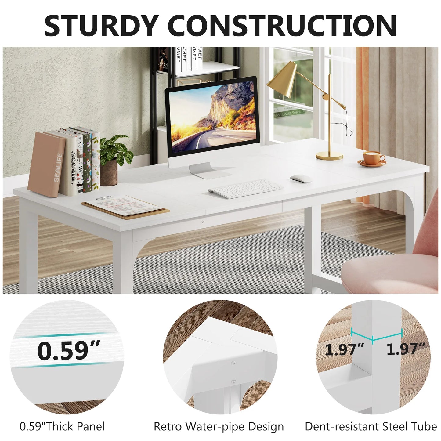 Large Office Desk | Modern Computer Desk - Spacious Writing Workstation for Home Office