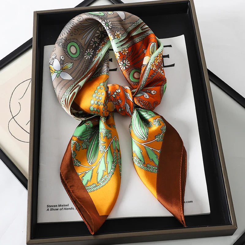 Luxury Silk Cat Print Scarf - Womens Neck Hair Tie Bandana Foulard 70cm
