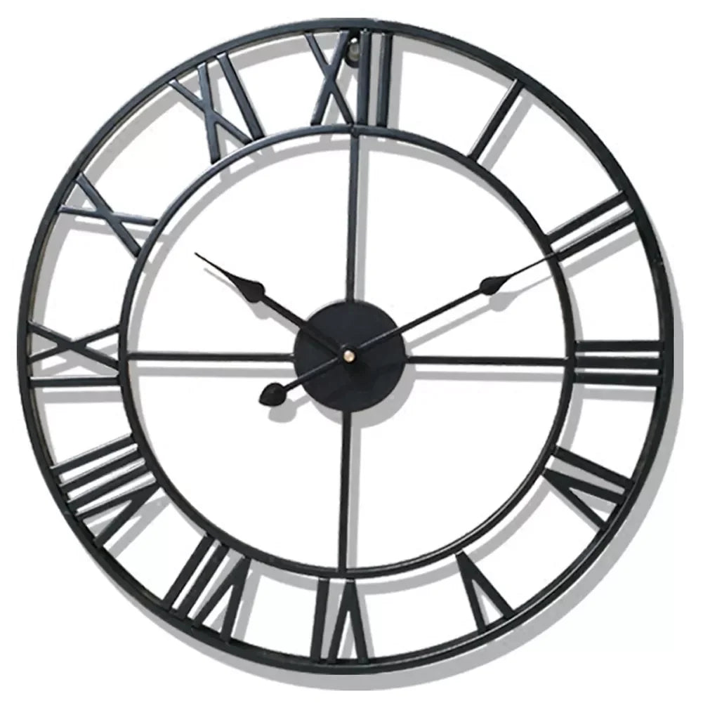 Modern 3D Large Wall Clock - Retro Roman Numerals Silent Metal Decoration