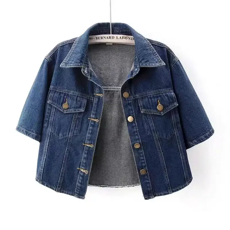 Fashionable New Versatile Short Sleeved Denim Jacket for Women Loose Korean Version Top Small Shawl Cardigan for Outerwear