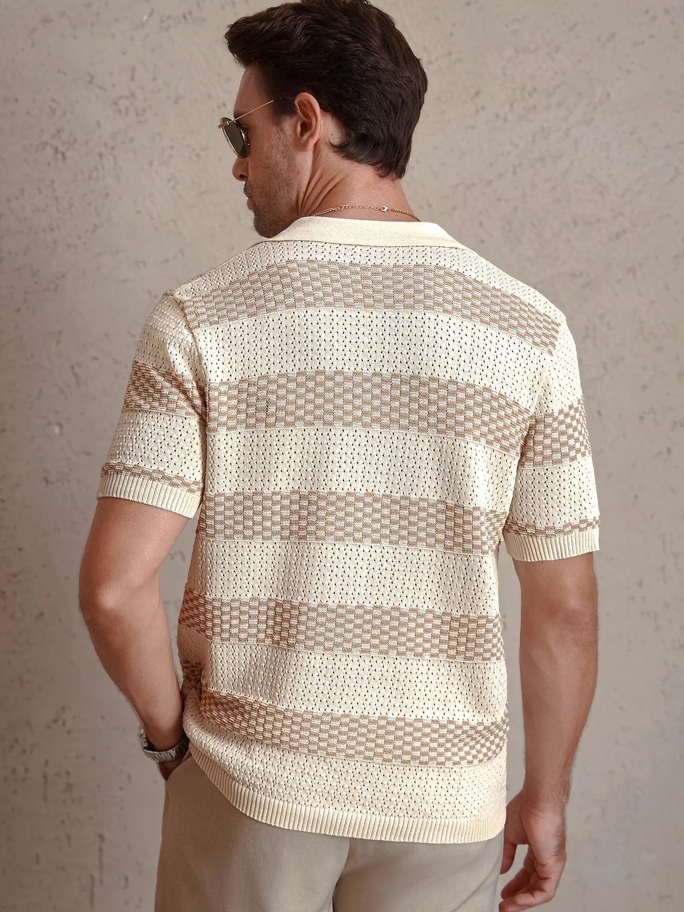 Daily Casual Mens Knitted Polo Shirts 2026 Summer Fashion Striped Contrast Color Knit Pullovers Men Stylish Turn-down Collar Top