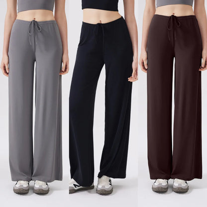 Women's Buttery Soft Wide Leg Yoga Pants - Elastic Waist, Cooling Breathable, Natural Drape Straight Leg Workout Pants