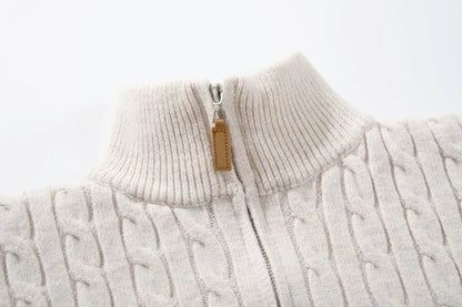 Retro Stand Collar Half Zipper Sweater Mens Solid Color Autumn Winter Casual Knitted Long Sleeve Loose Pullover Man