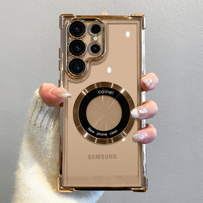 Plating Magnetic Wireless Charge Case For Samsung S26 S25 Ultra S24 S23 FE S22 Note 20 Clear Shockproof Camera Protection Cover