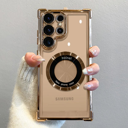 Plating Magnetic Wireless Charge Case For Samsung S26 S25 Ultra S24 S23 FE S22 Note 20 Clear Shockproof Camera Protection Cover