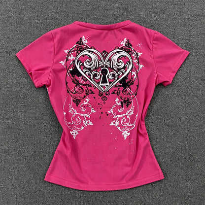 Summer New Millennium Women's Y2K Slim Fit T-Shirt Spicy Girl Retro Style Women's Printed Top