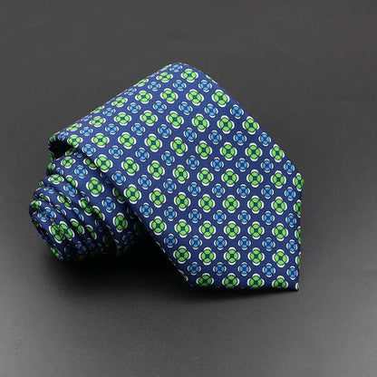 Mens Silk Tie - 75cm Soft Novelty Necktie in Blue Green Orange Floral Pattern