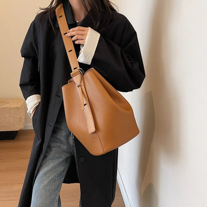Leather Shoulder Bag - Small Solid Color Korean Fashion Baguette Style Purse