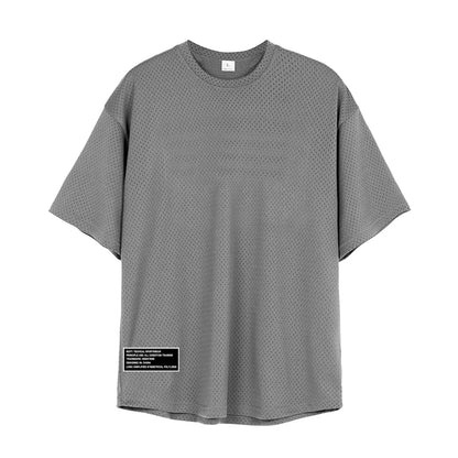 Oversized Breathable Loose Mens Sport T-Shirts Gym Fitness Bodybuilding Half-Sleeve Shirts Summer Quick Dry Mesh Casual Clothing