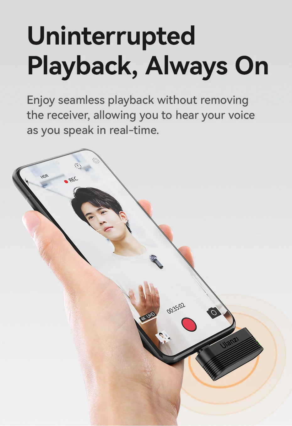 Ulanzi A100 Wireless Lavalier Microphone 20M Transmission for Street Interviews Vlogging Music Recording for Smartphones Cameras