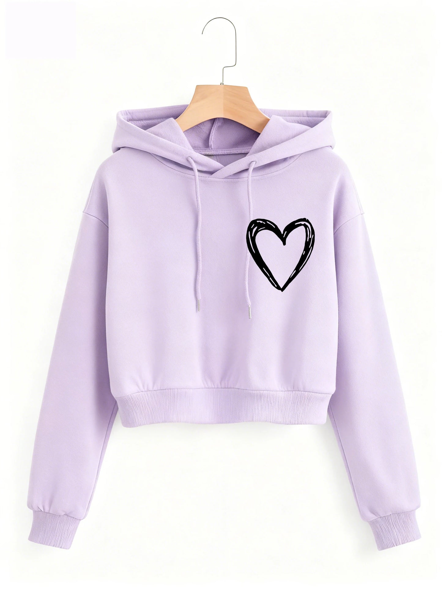 Fashion Love Heart Letter Print Autumn Winter Cropped Sweatshirt Crop Top Hoodie Y2k Sweatshirts Gothic Casual Style Clothes