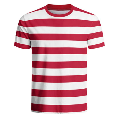 Red and White Striped Shirt Mens Halloween Chritmas Read Across America Day Top Adult Summer Casual Daily Novelty Fashion Tee