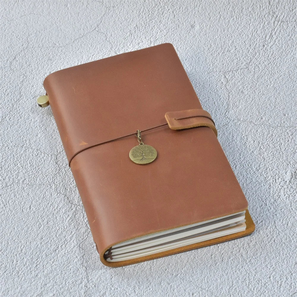 Leather Travel Journal - Refillable Notebook With Embossed Leather Cover, Handmade Diary