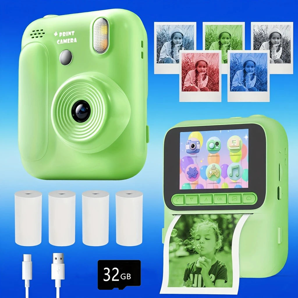 Kids Instant Camera - 32GB Digital Color Printing Camera With 1080P Video & Thermal Print