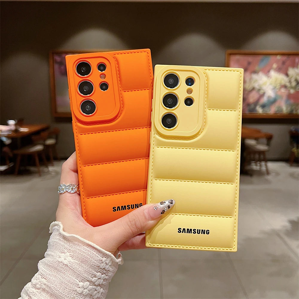Wave Puffer Down Jacket Phone Case Samsung S26 S25 S24 S23 S22 Ultra S21 Plus Note 20 A72 A54 Solid Color Shockproof Soft Cover
