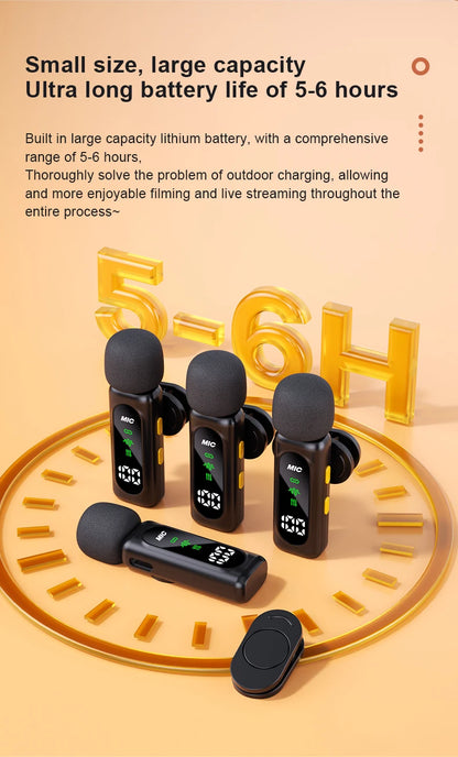 Wireless Lavalier Microphone Set with 4 Receivers Noise-Canceling Mini Mic for iPhone Android Portable Audio Video Recording